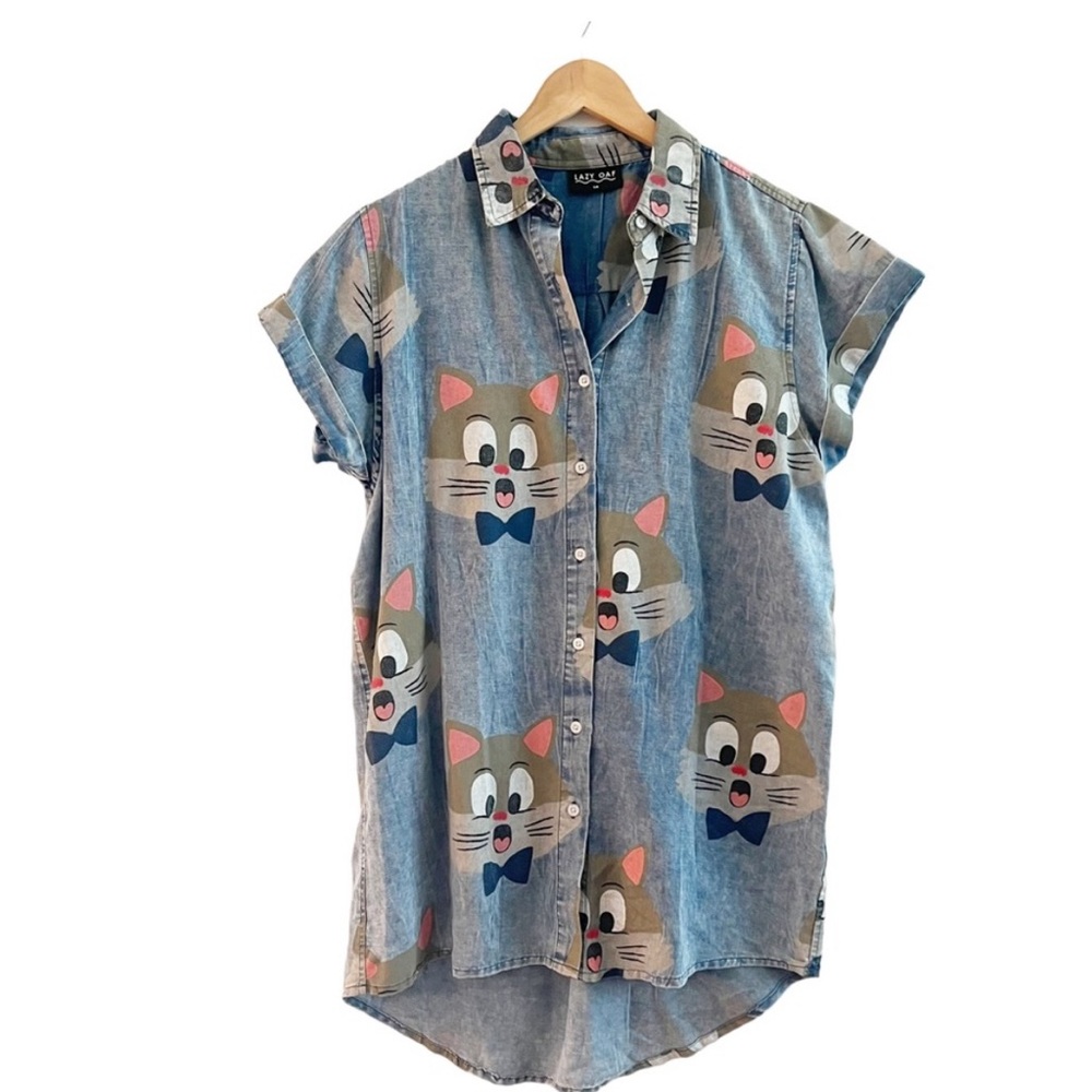 Lazy Oaf Kit Katty Short Sleeve Shirt Chambray Small